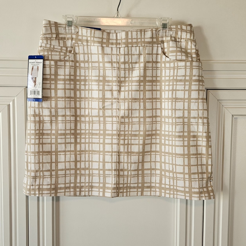 Hilary Radley Tan and White Plaid Mini Skort NWT